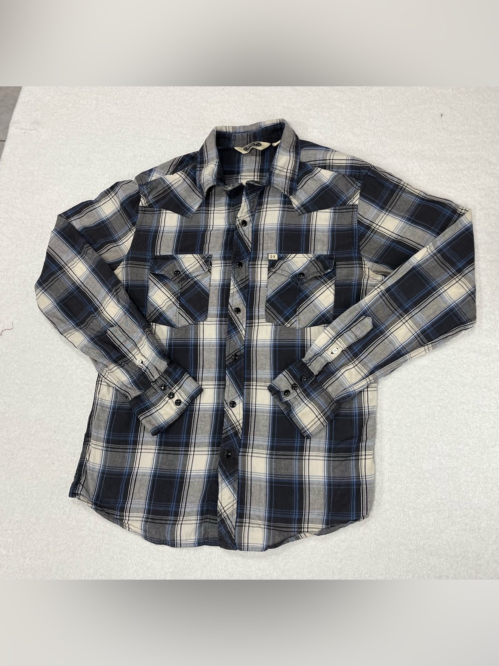 Salt Western Men's Blue and Black Plaid Button-Up Shirt